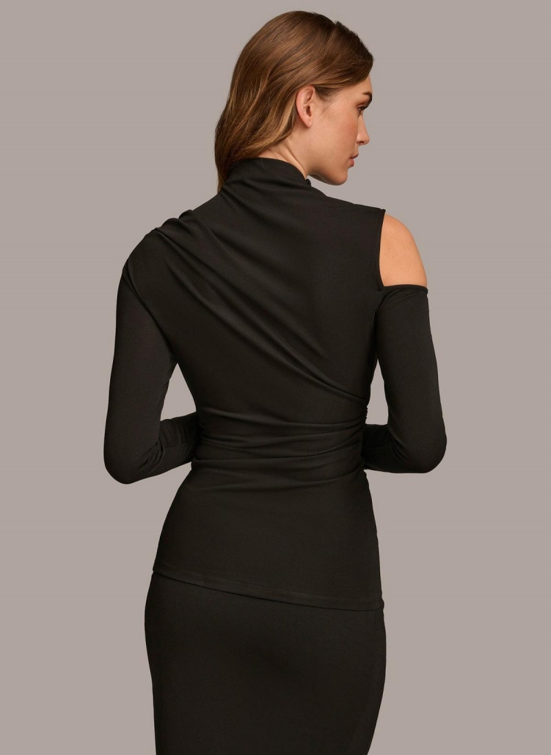 Black Donna Karan Mock Neck With Cold Shoulder Sweaters and Tops | Canada_DK12841