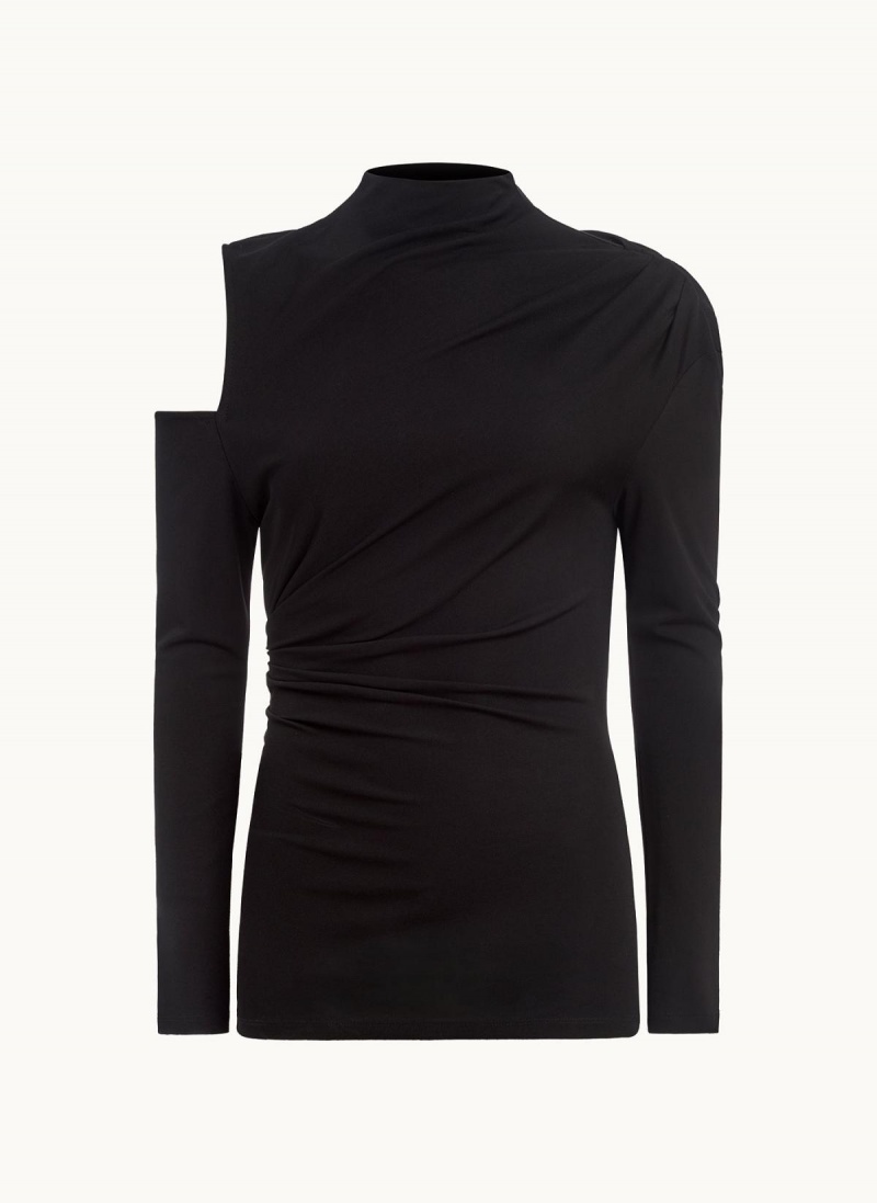 Black Donna Karan Mock Neck With Cold Shoulder Sweaters and Tops | Canada_DK12841