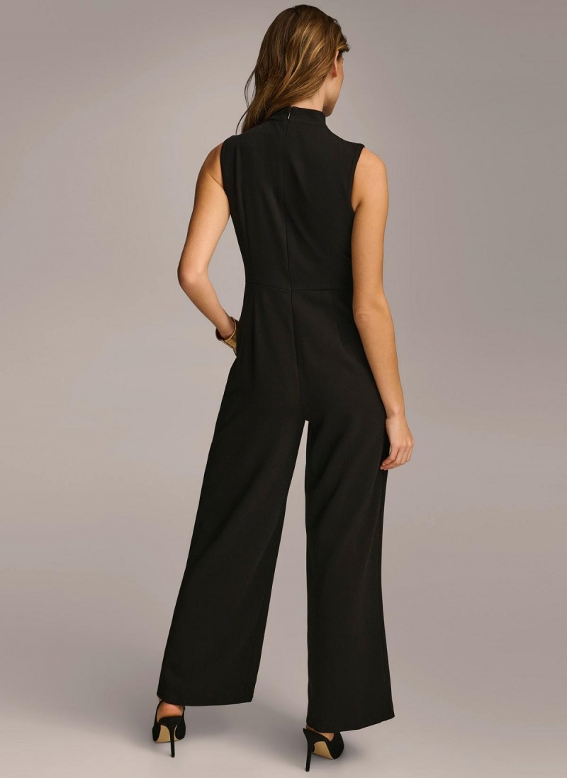 Black Donna Karan Mock Neck With Pockets Jumpsuit | Canada_DK48748