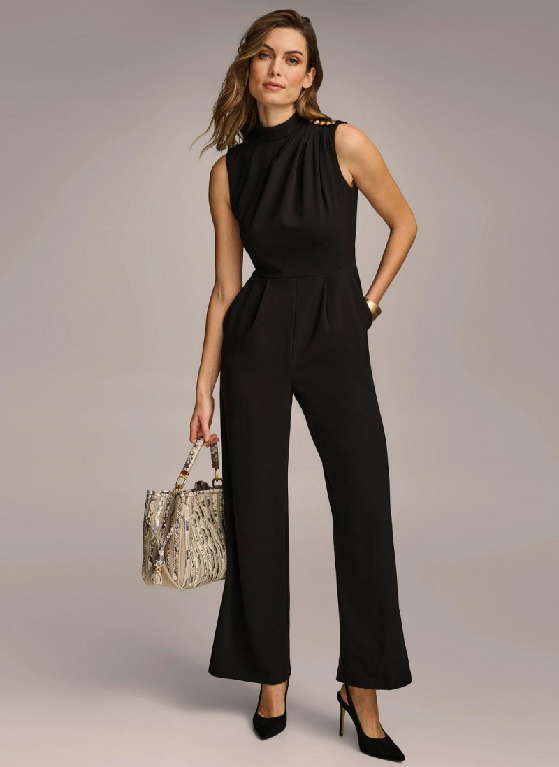 Black Donna Karan Mock Neck With Pockets Jumpsuit | Canada_DK48748