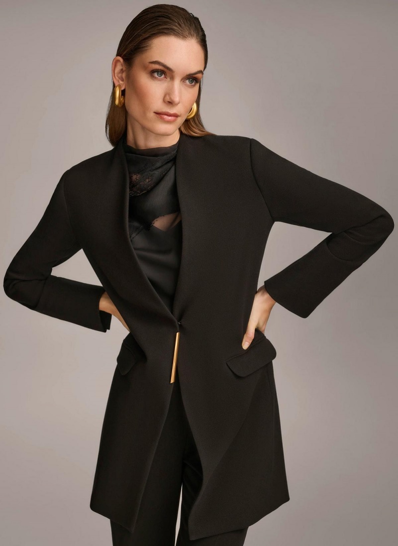 Black Donna Karan One Button Collarless Topper Jacket | Canada_DK63809