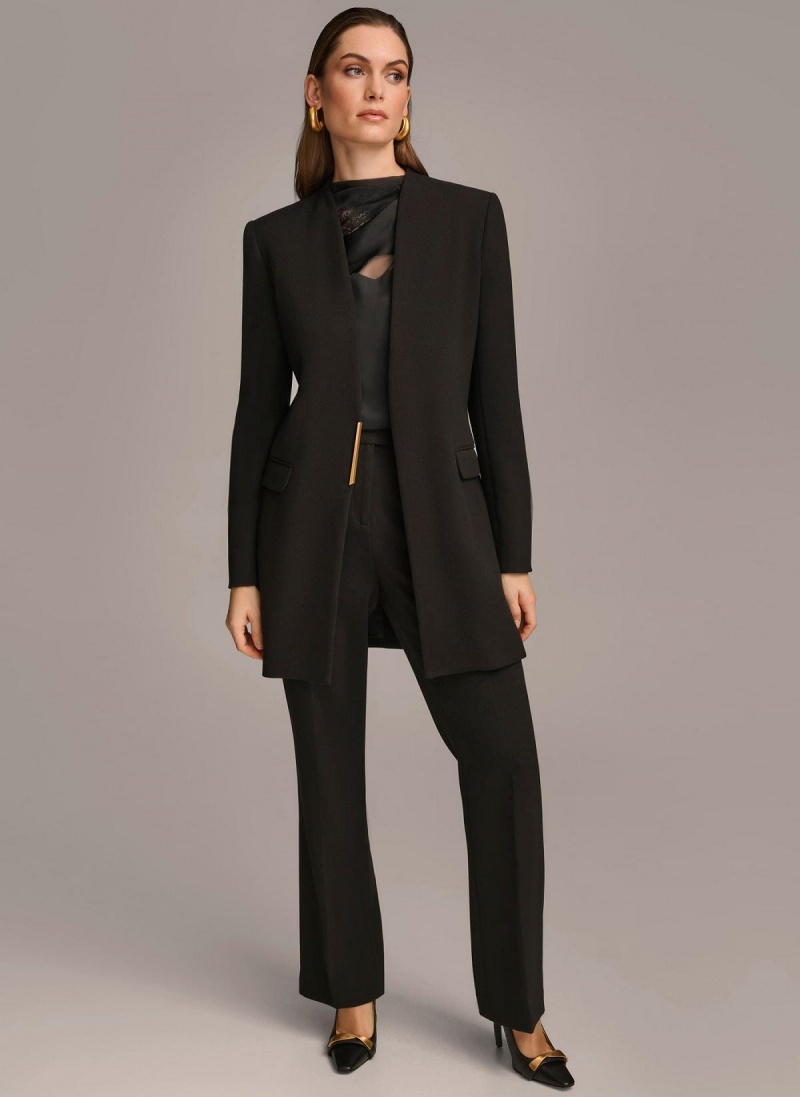 Black Donna Karan One Button Collarless Topper Jacket | Canada_DK63809