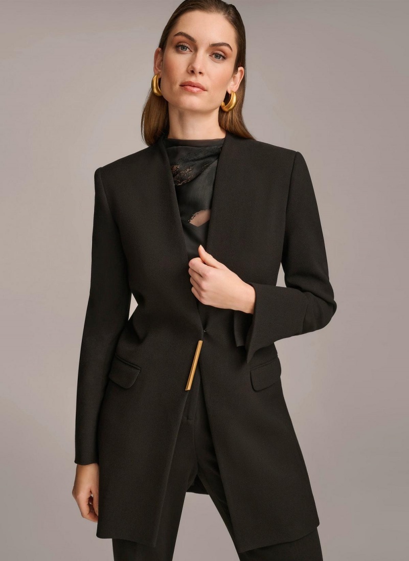 Black Donna Karan One Button Collarless Topper Jacket | Canada_DK63809