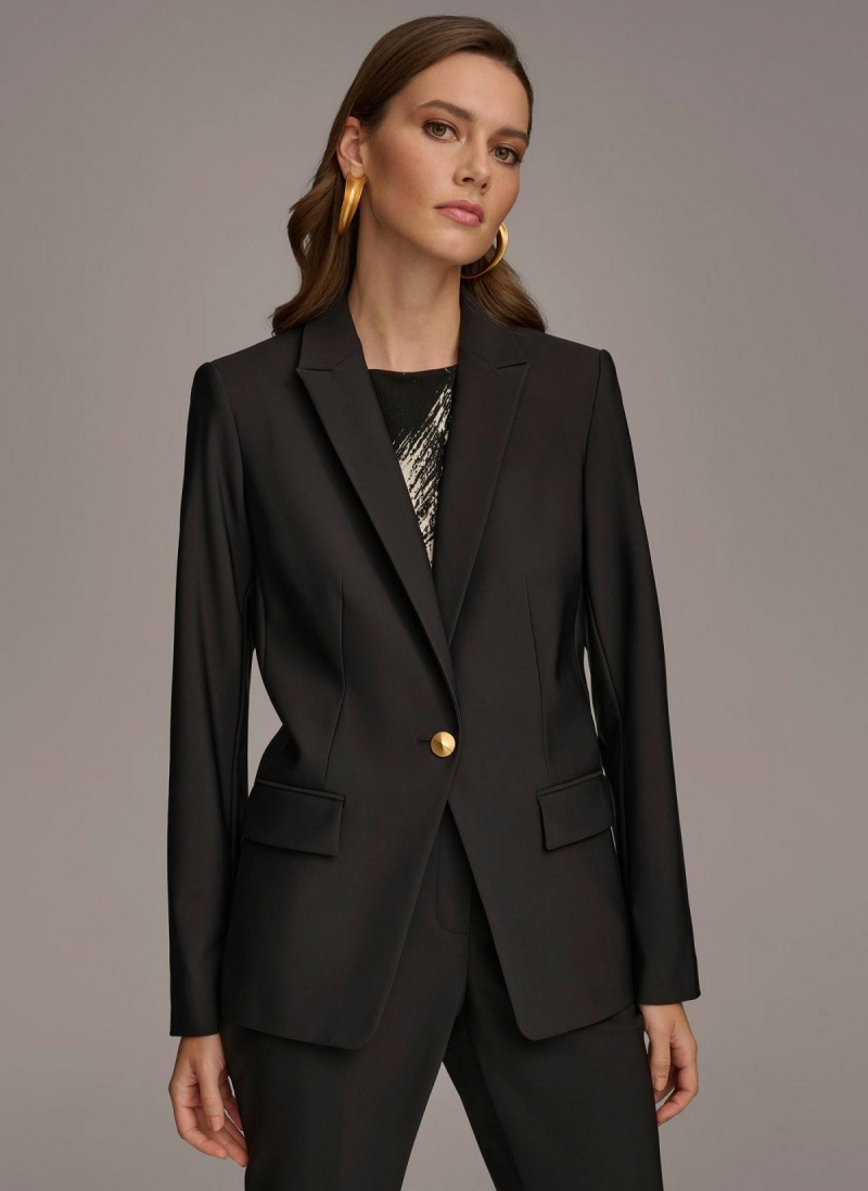 Black Donna Karan One Button Jacket | Canada_DK48072