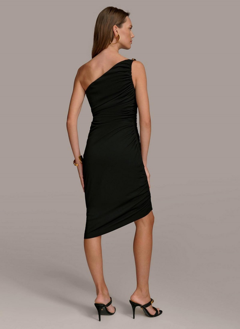 Black Donna Karan One Shoulder Ruched Dress | Canada_DK87254