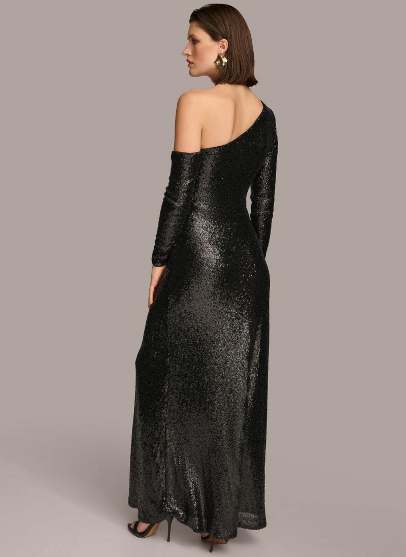 Black Donna Karan One Shoulder Sequin Dress | Canada_DK51845