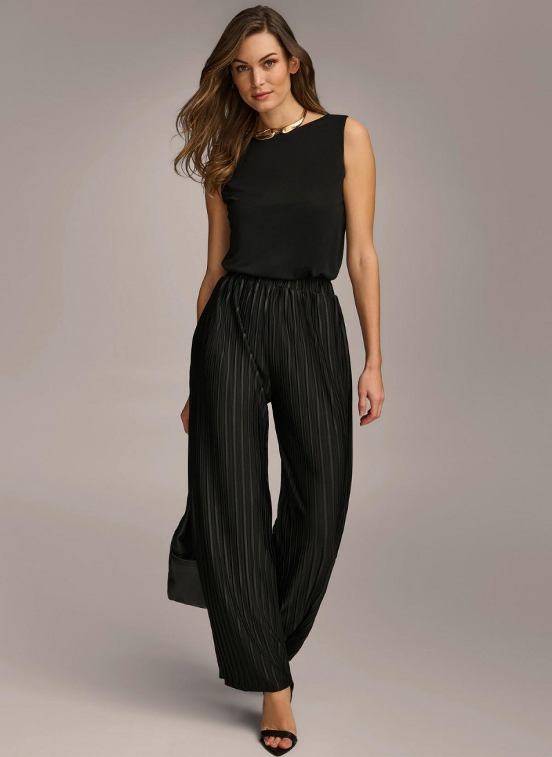 Black Donna Karan Pleated Pull On Pants | Canada_DK93296