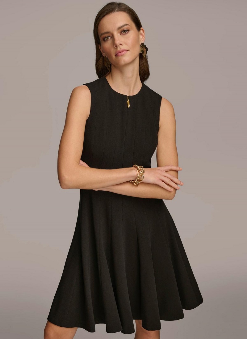 Black Donna Karan Pleated Skirt Dress | Canada_DK45569