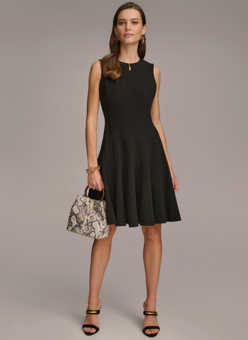 Black Donna Karan Pleated Skirt Dress | Canada_DK45569