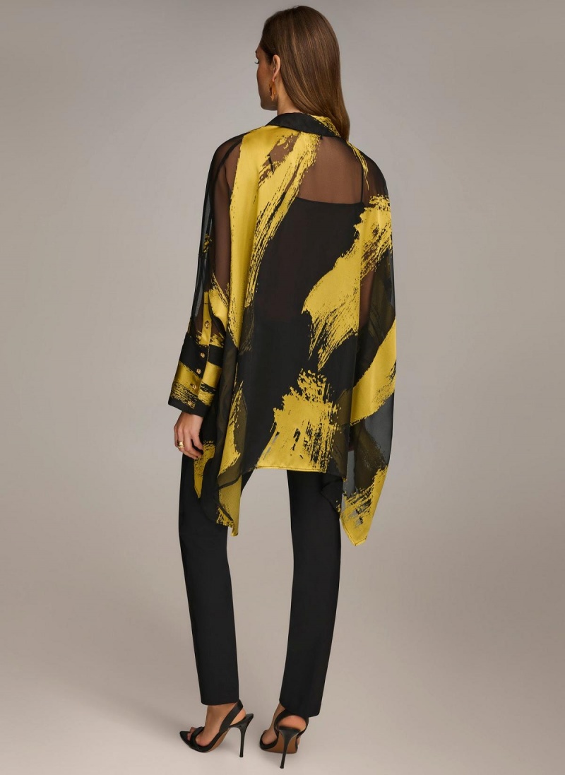 Black Donna Karan Print Collared Tunic Sweaters and Tops | Canada_DK60147