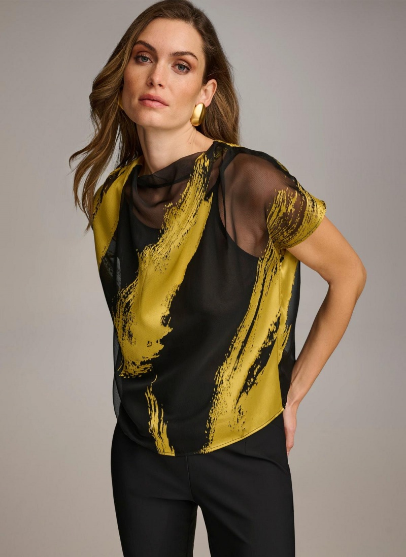 Black Donna Karan Print Cowl Neck Sweaters and Tops | Canada_DK42093