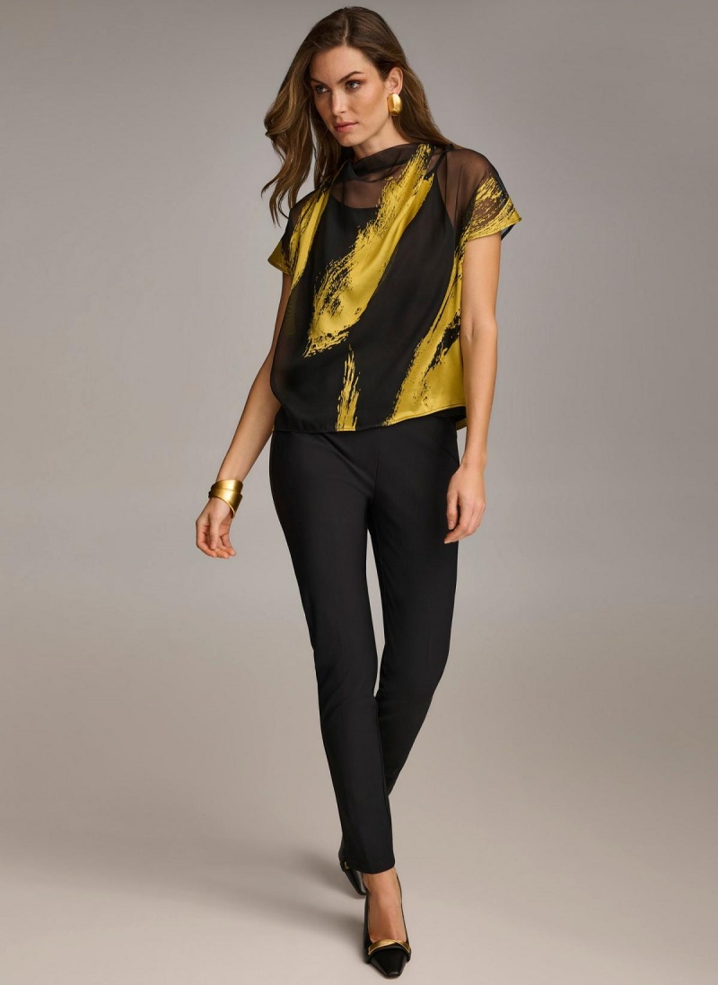 Black Donna Karan Print Cowl Neck Sweaters and Tops | Canada_DK42093