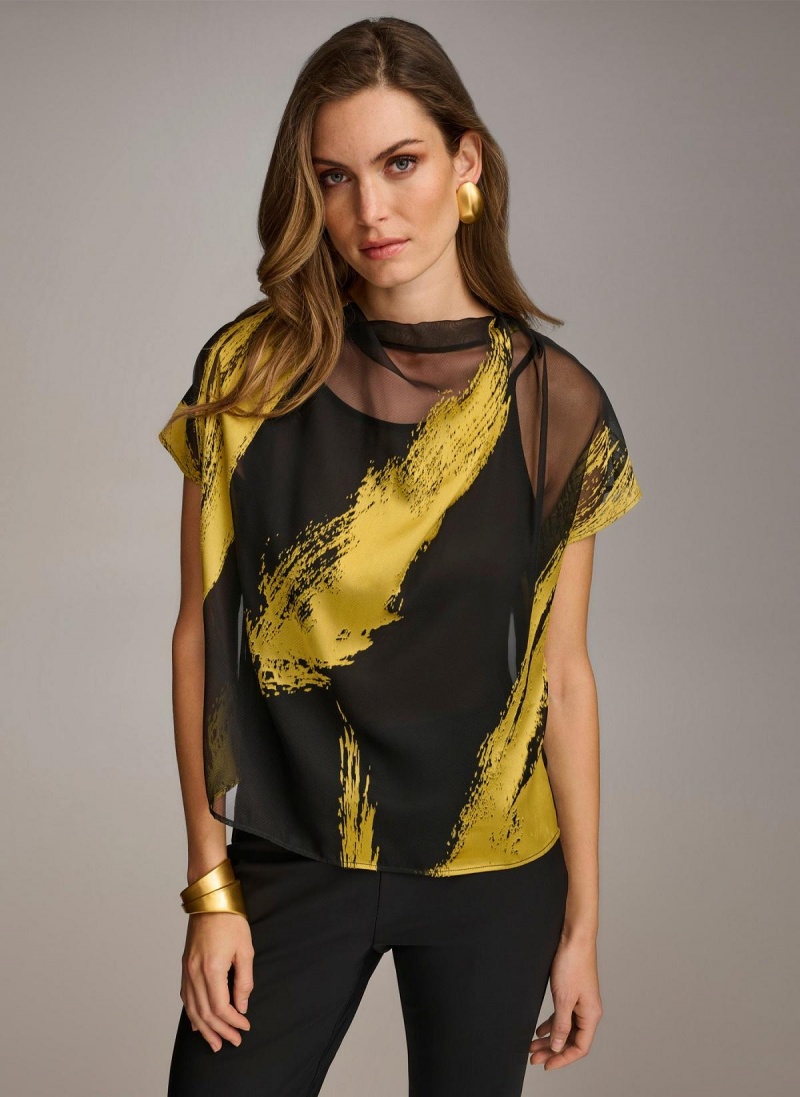 Black Donna Karan Print Cowl Neck Sweaters and Tops | Canada_DK42093