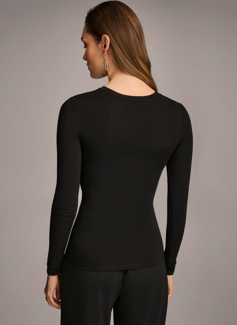 Black Donna Karan Ruched Detail Sweaters and Tops | Canada_DK47896