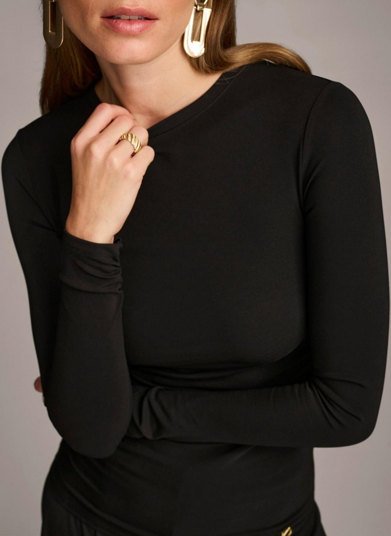 Black Donna Karan Ruched Detail Sweaters and Tops | Canada_DK47896