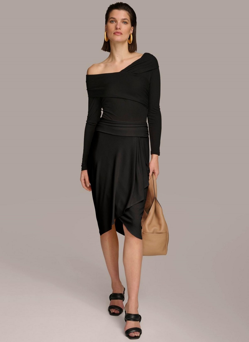 Black Donna Karan Ruched Skirt | Canada_DK52409