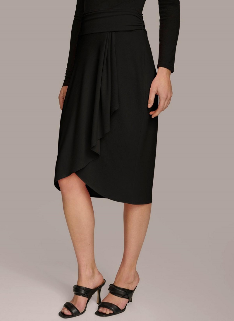 Black Donna Karan Ruched Skirt | Canada_DK52409