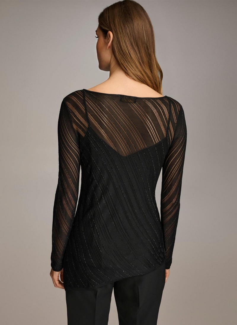 Black Donna Karan Sheer With Shimmer Sweaters and Tops | Canada_DK69840