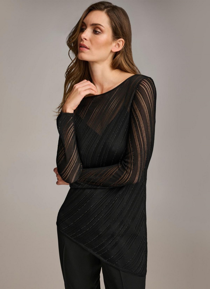 Black Donna Karan Sheer With Shimmer Sweaters and Tops | Canada_DK69840