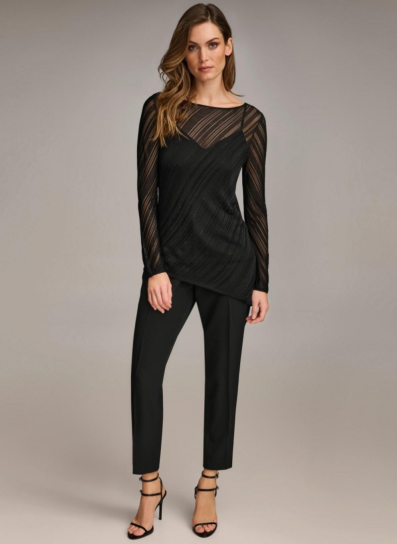 Black Donna Karan Sheer With Shimmer Sweaters and Tops | Canada_DK69840