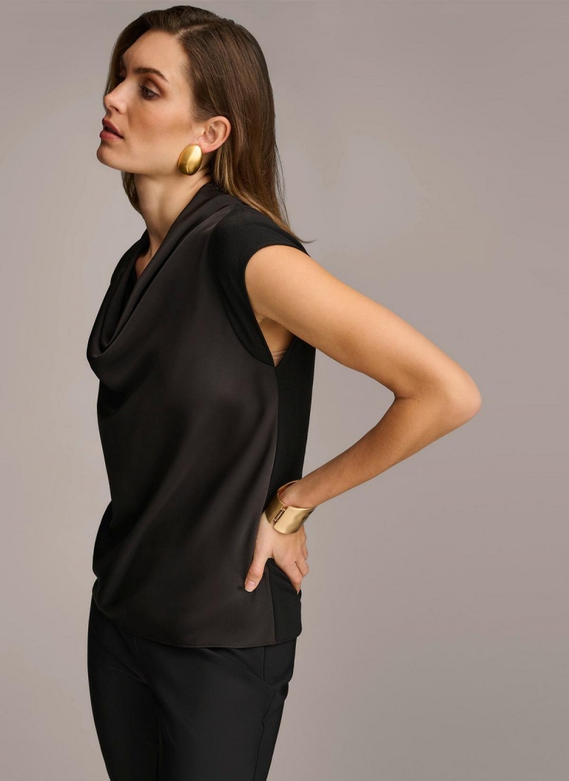 Black Donna Karan Sleeveless Cowl Neck Sweaters and Tops | Canada_DK94931