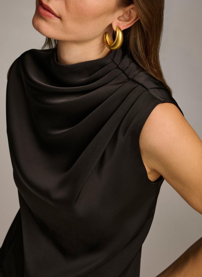 Black Donna Karan Sleeveless Draped Mockneck Sweaters and Tops | Canada_DK52975