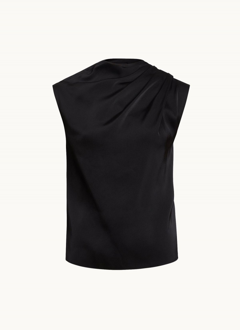 Black Donna Karan Sleeveless Draped Mockneck Sweaters and Tops | Canada_DK52975