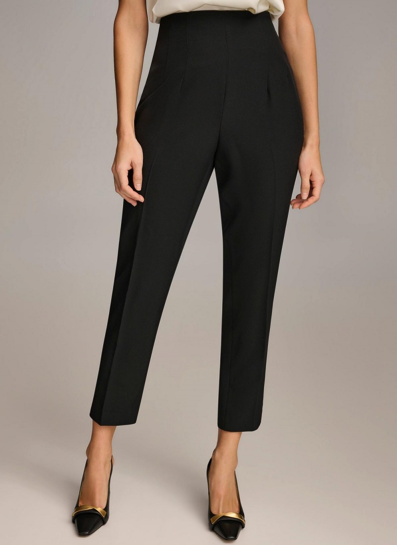 Black Donna Karan Slim Flat Front Pants | Canada_DK10436