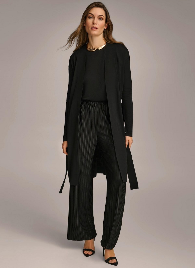 Black Donna Karan Tie Waist Cardigan Sweaters and Tops | Canada_DK43805