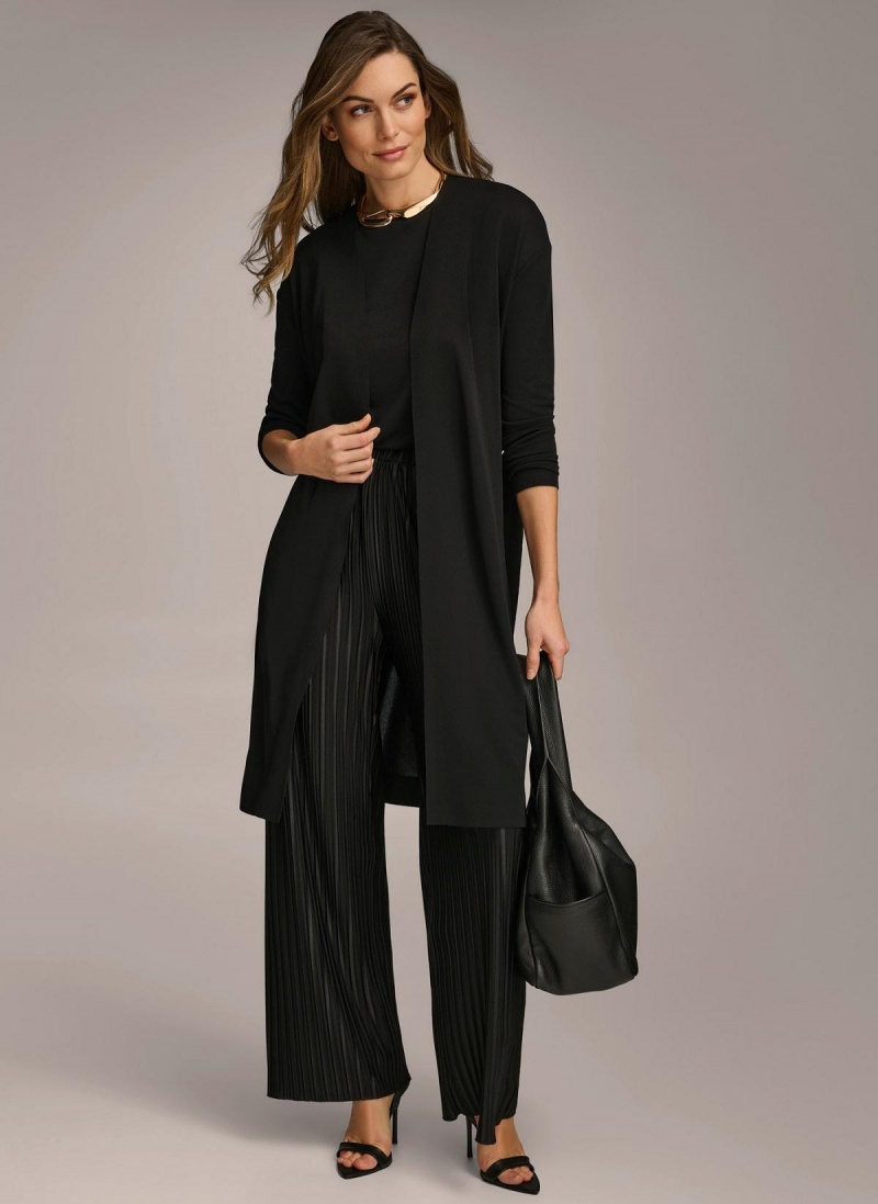 Black Donna Karan Tie Waist Cardigan Sweaters and Tops | Canada_DK43805