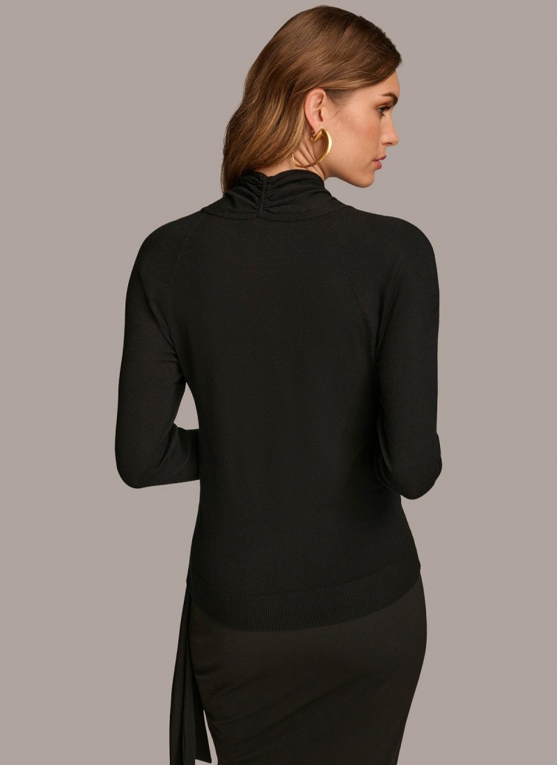 Black Donna Karan Twist Front Sweaters and Tops | Canada_DK78796