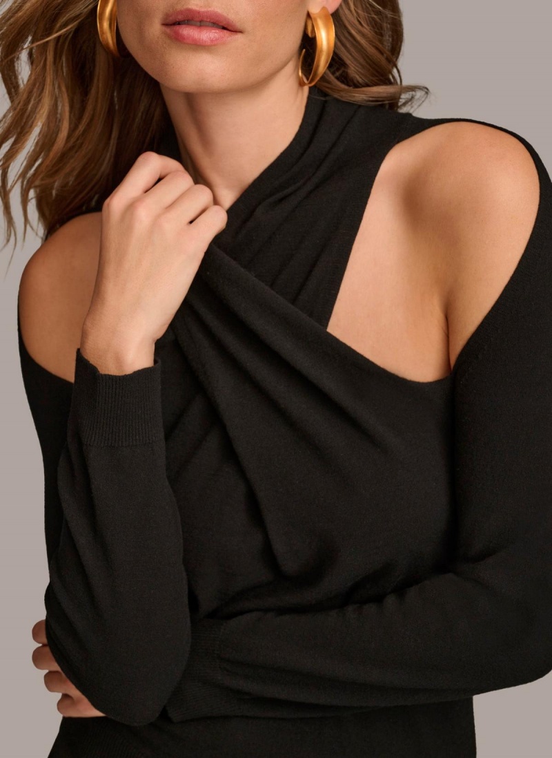 Black Donna Karan Twist Front Sweaters and Tops | Canada_DK78796