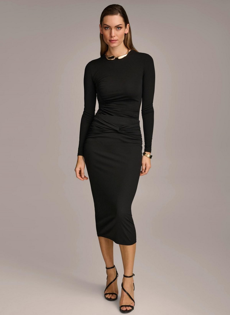 Black Donna Karan Twist Waist Skirt | Canada_DK17119