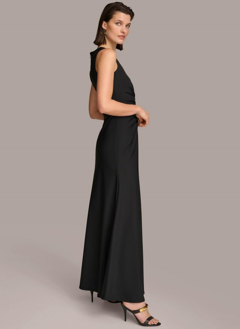 Black Donna Karan Vneck Twist Front Gown Dress | Canada_DK51223