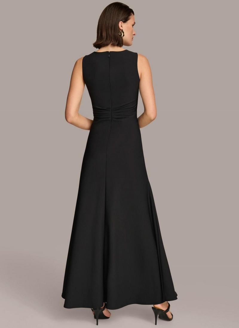 Black Donna Karan Vneck Twist Front Gown Dress | Canada_DK51223