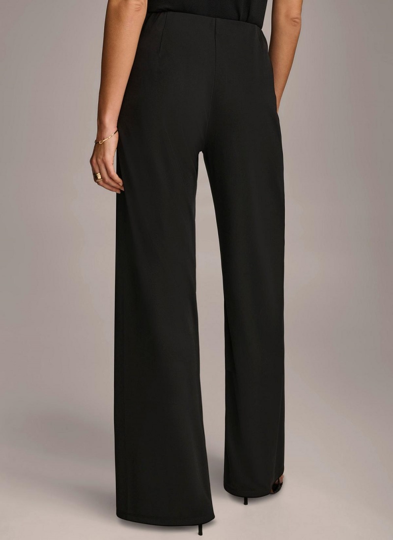 Black Donna Karan Wide Leg Flat Front Pants | Canada_DK68774