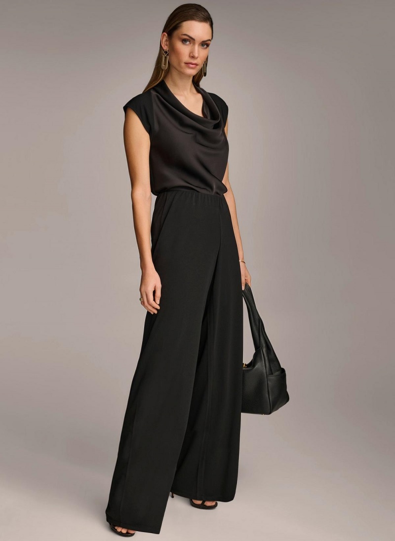 Black Donna Karan Wide Leg Flat Front Pants | Canada_DK68774