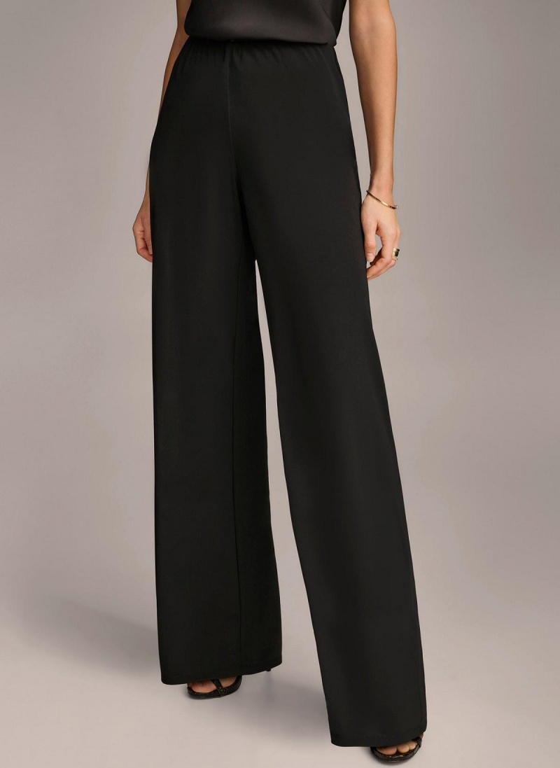 Black Donna Karan Wide Leg Flat Front Pants | Canada_DK68774