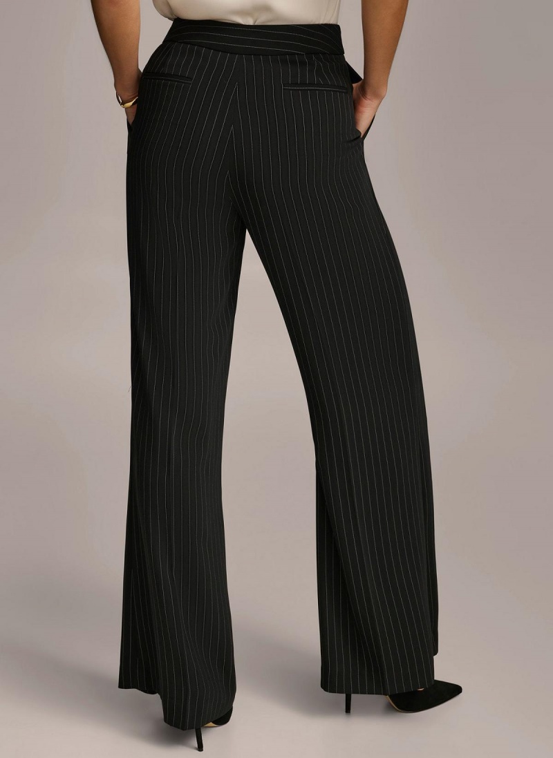 Black Donna Karan Wide Leg Pinstripe Pants | Canada_DK98231