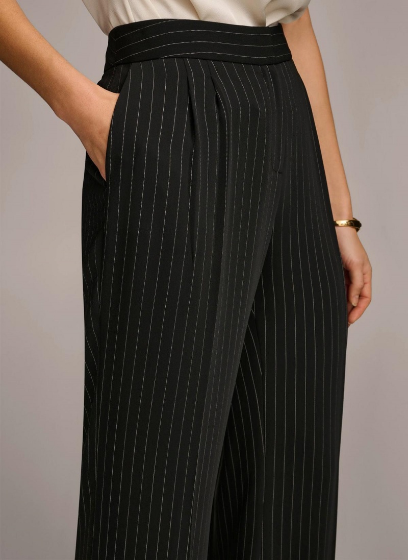 Black Donna Karan Wide Leg Pinstripe Pants | Canada_DK98231