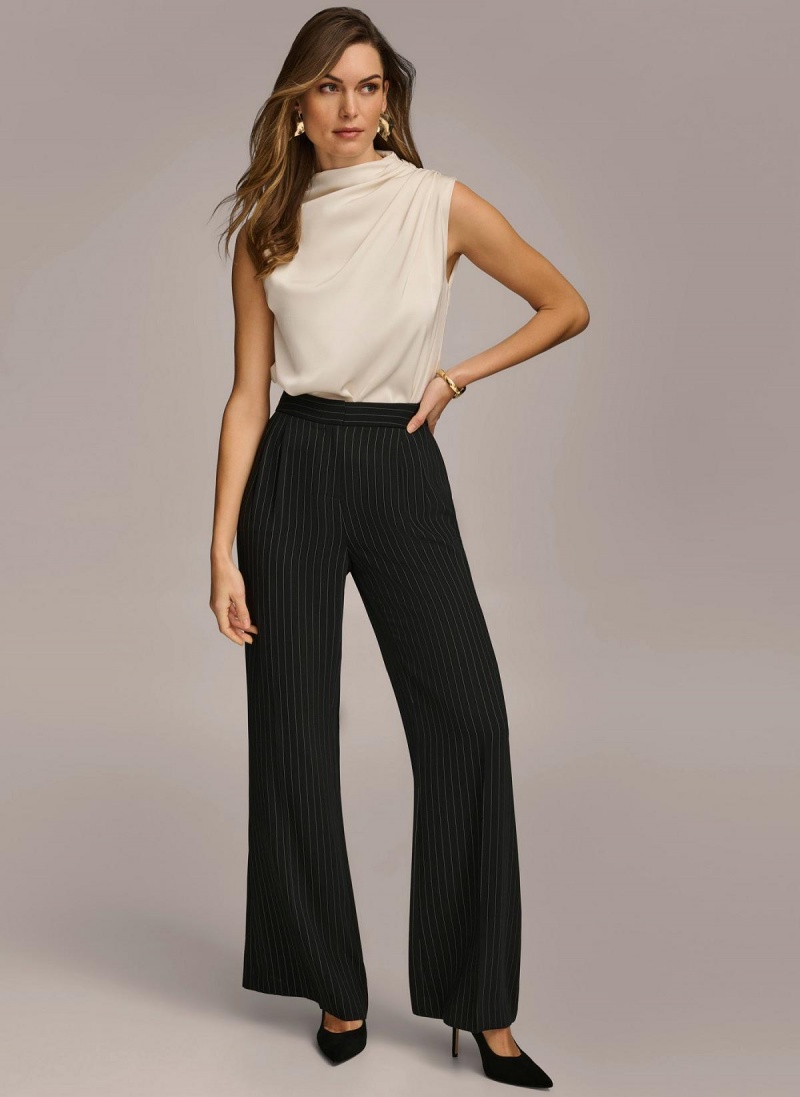 Black Donna Karan Wide Leg Pinstripe Pants | Canada_DK98231