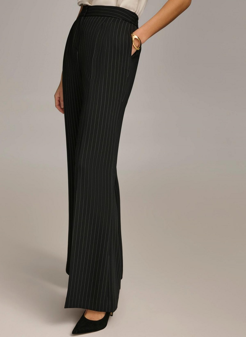 Black Donna Karan Wide Leg Pinstripe Pants | Canada_DK98231