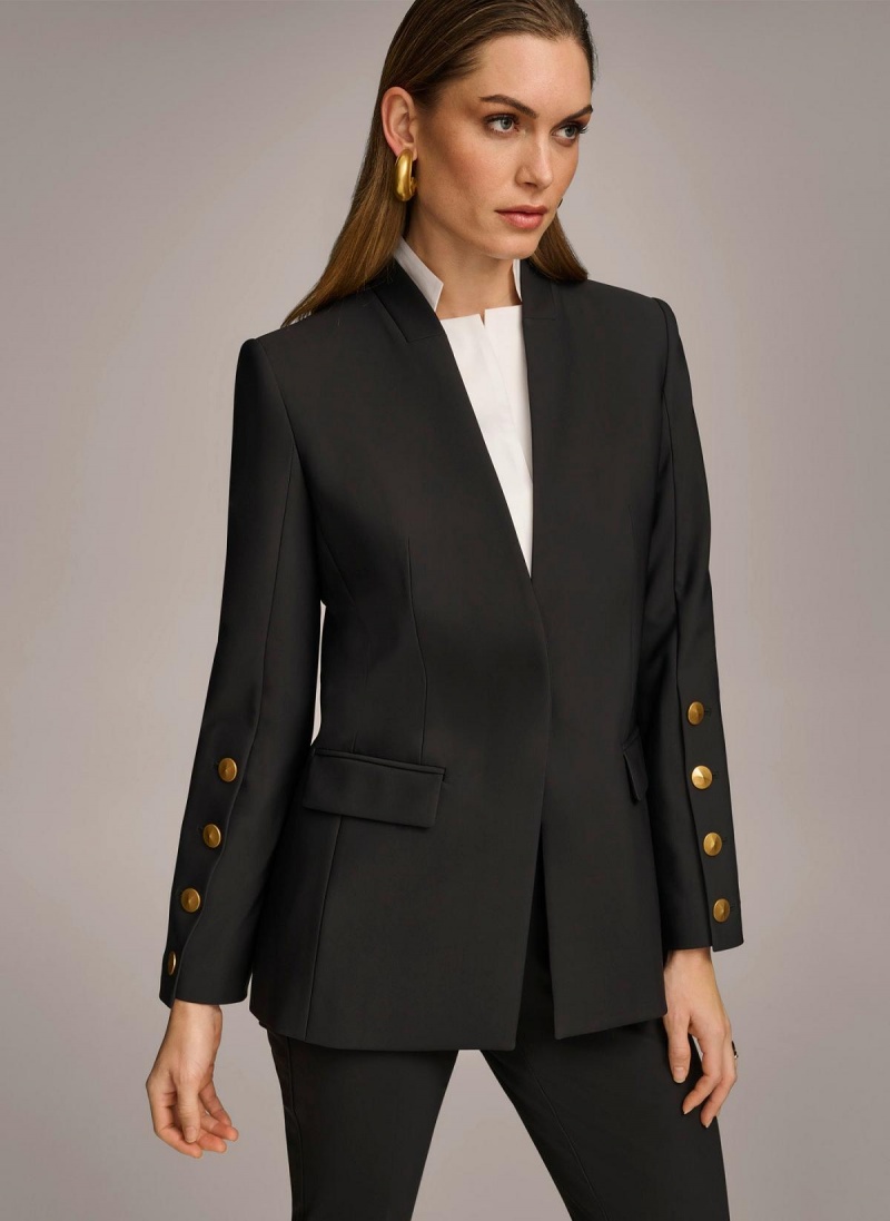 Black Donna Karan With Button Details On Sleeve Jacket | Canada_DK79566