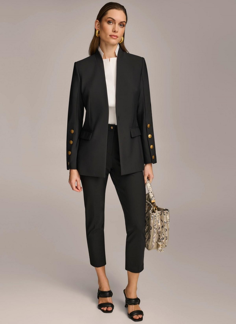 Black Donna Karan With Button Details On Sleeve Jacket | Canada_DK79566