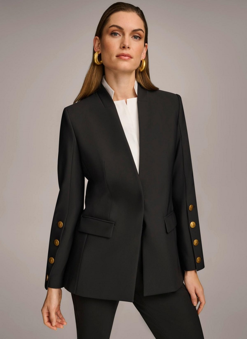 Black Donna Karan With Button Details On Sleeve Jacket | Canada_DK79566