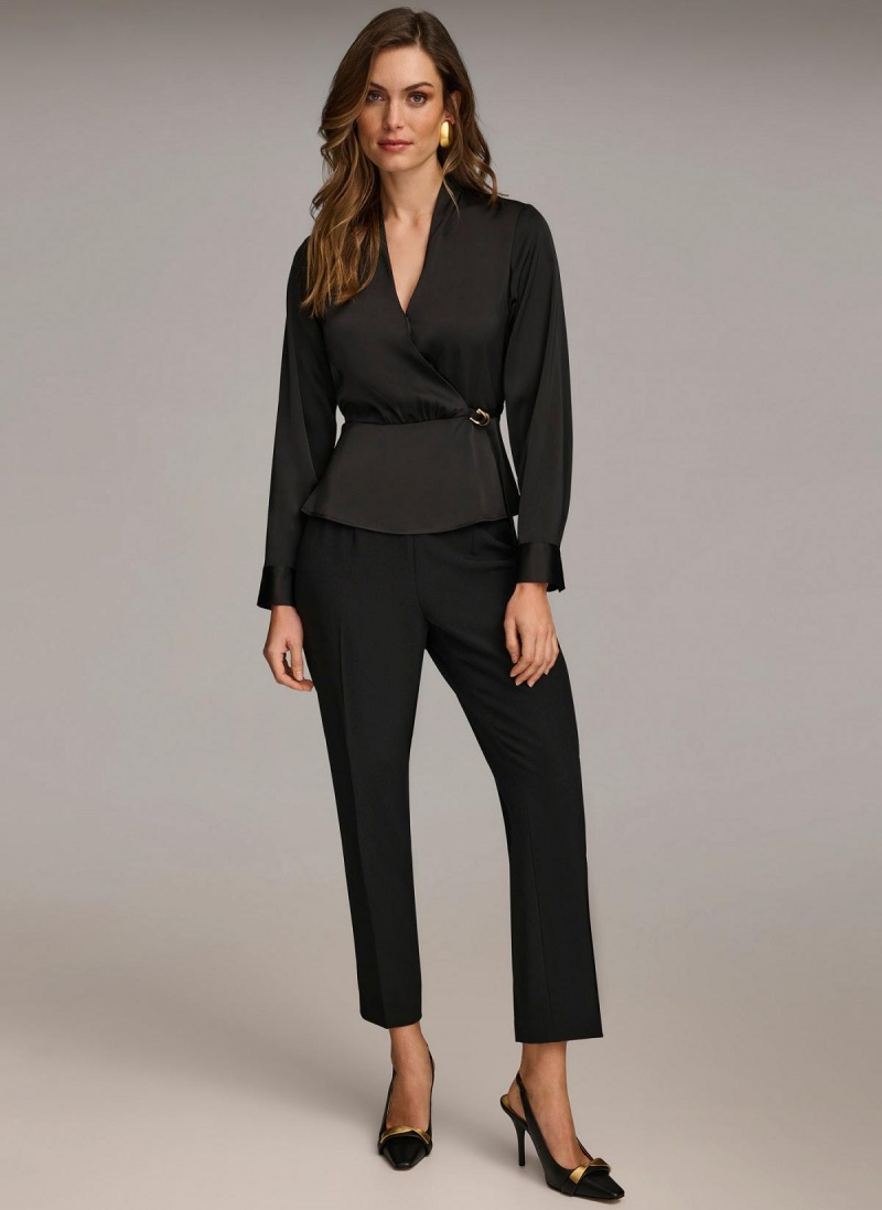 Black Donna Karan Wrap Blouse With Tie Sweaters and Tops | Canada_DK70716