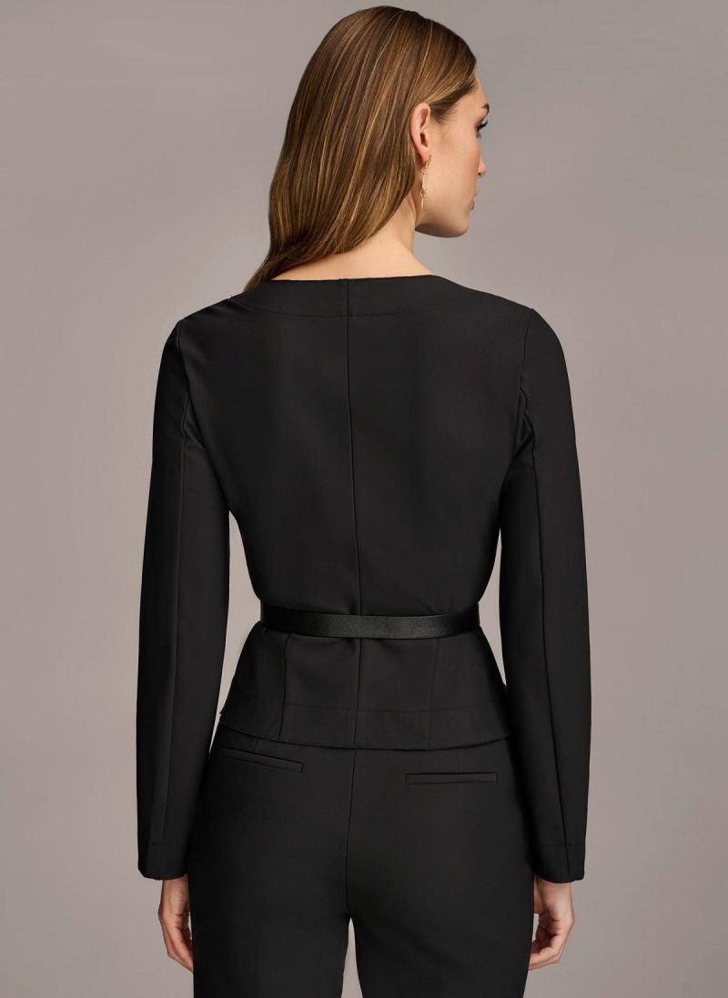 Black Donna Karan Wrap Jacket With Belt Sweaters and Tops | Canada_DK12245