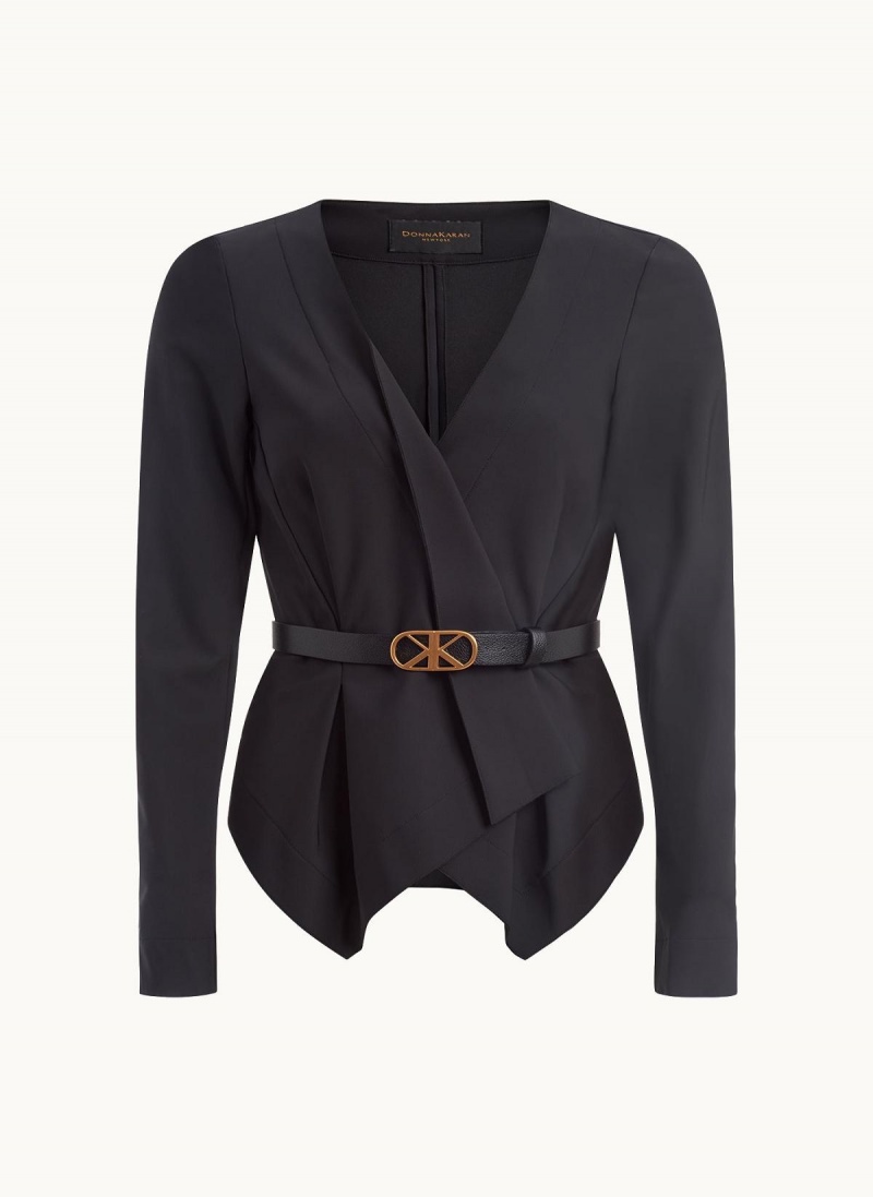 Black Donna Karan Wrap Jacket With Belt Sweaters and Tops | Canada_DK12245