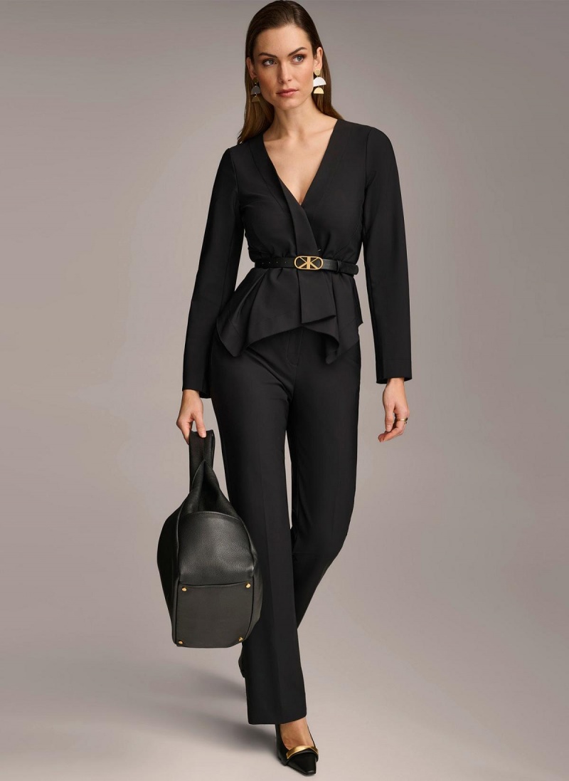 Black Donna Karan Wrap With Belt Jacket | Canada_DK74769