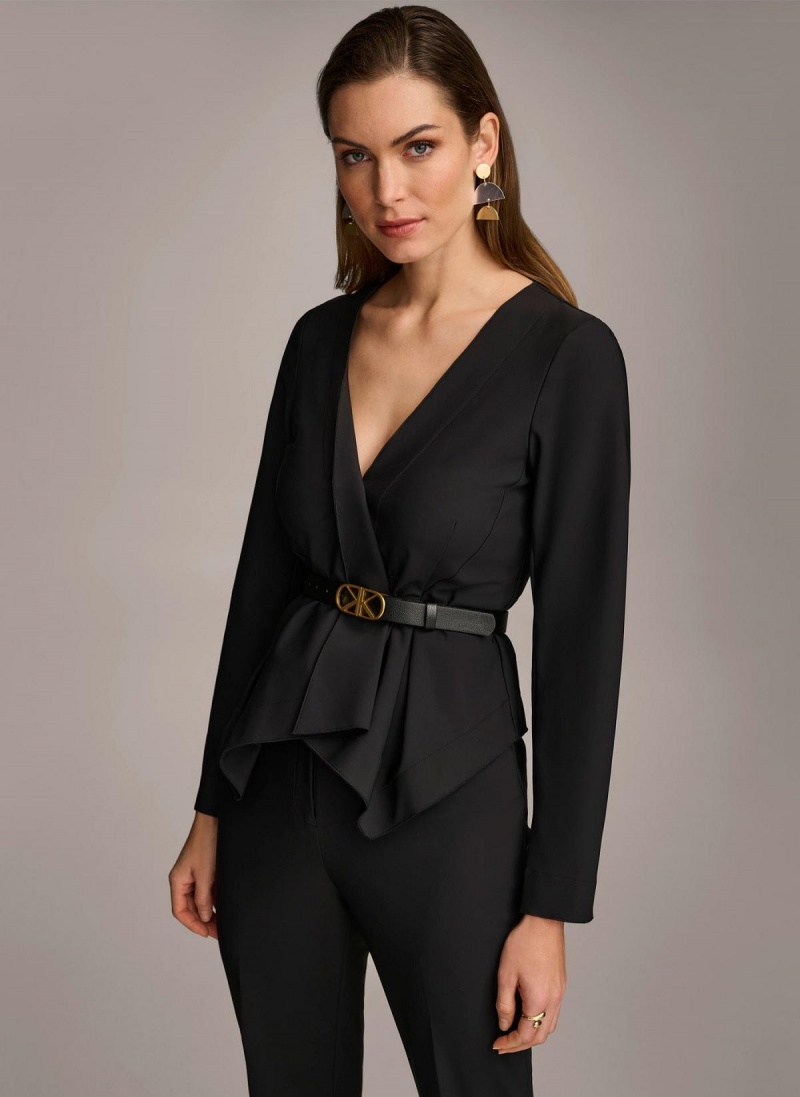 Black Donna Karan Wrap With Belt Jacket | Canada_DK74769